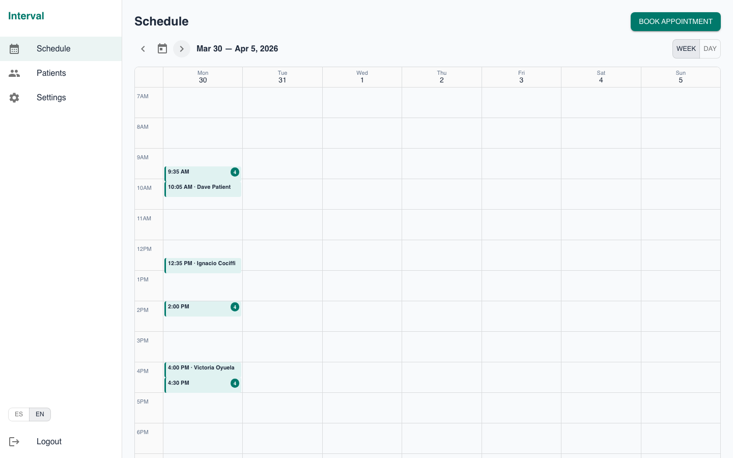 Weekly schedule
